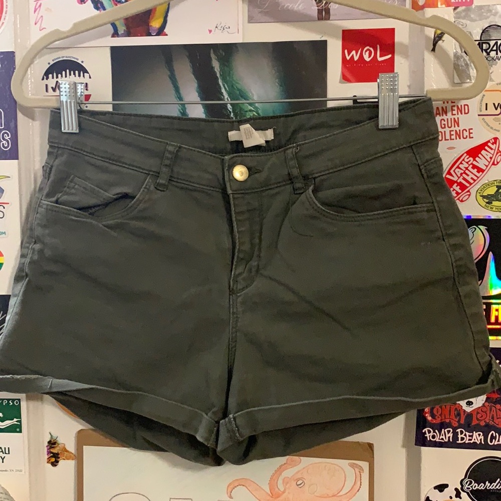 Olive green denim shorts